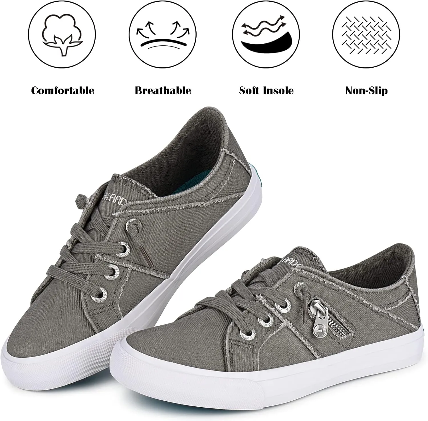 JENN ARDOR Women Sneakers Low Top Slip On Fashion Shoes Lace up Canvas Flats Walking Running Shoes