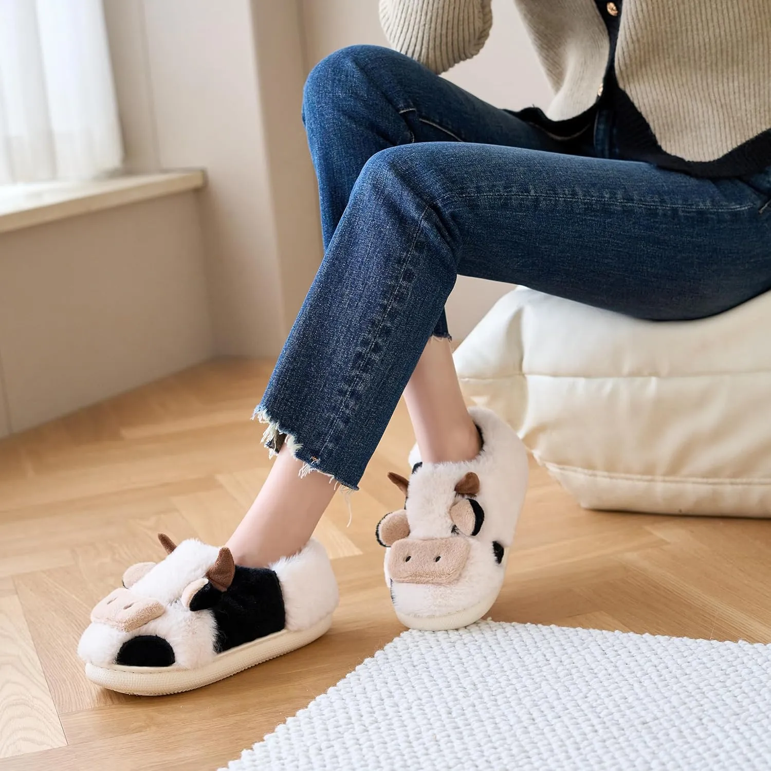 Jerzmy Cute Animal Cow Pig Men Women House Slippers, Comfy Memory Foam Cloudy Soft Slippers Plush Home Shoes for Bedroom Living Room Indoor