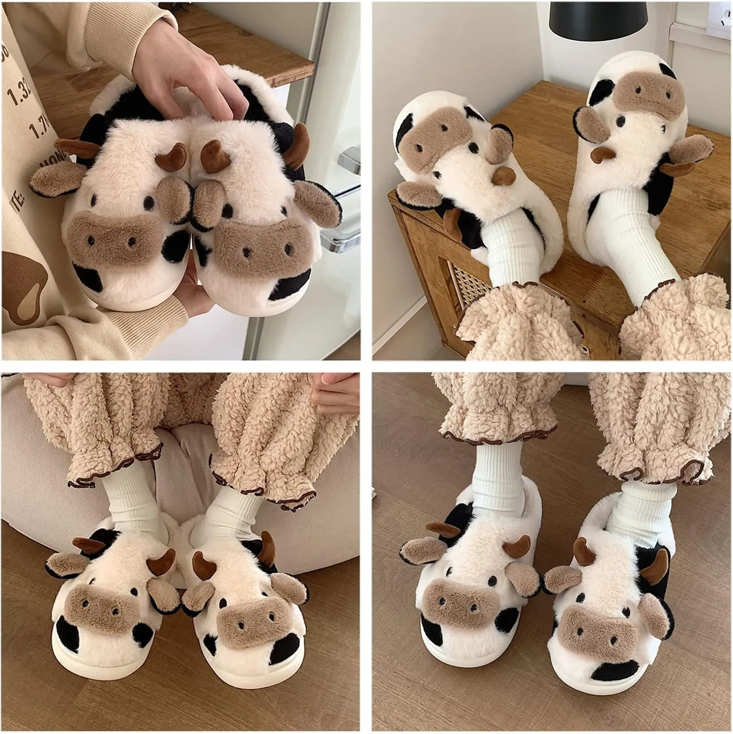 Jerzmy Cute Animal Cow Pig Men Women House Slippers, Comfy Memory Foam Cloudy Soft Slippers Plush Home Shoes for Bedroom Living Room Indoor
