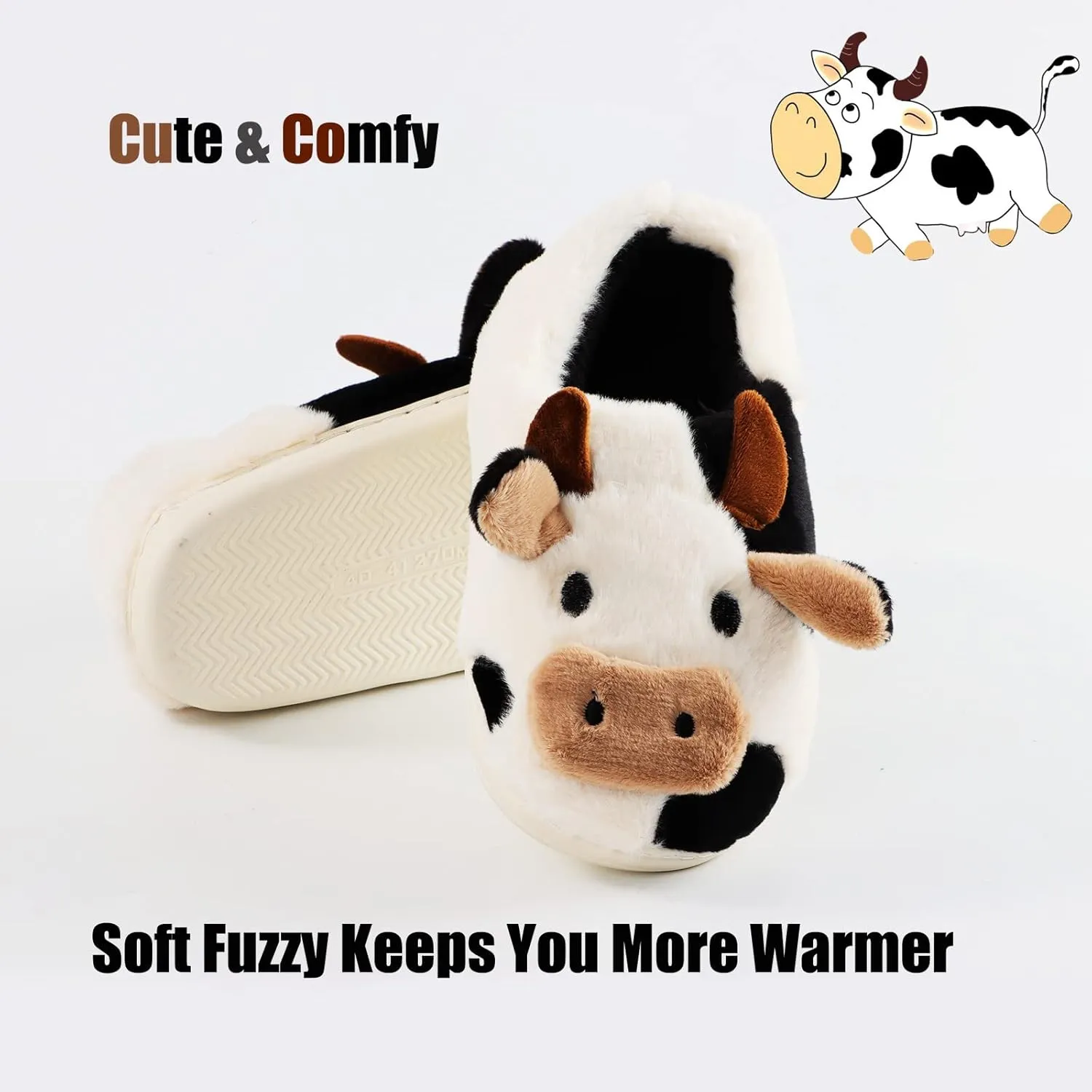 Jerzmy Cute Animal Cow Pig Men Women House Slippers, Comfy Memory Foam Cloudy Soft Slippers Plush Home Shoes for Bedroom Living Room Indoor