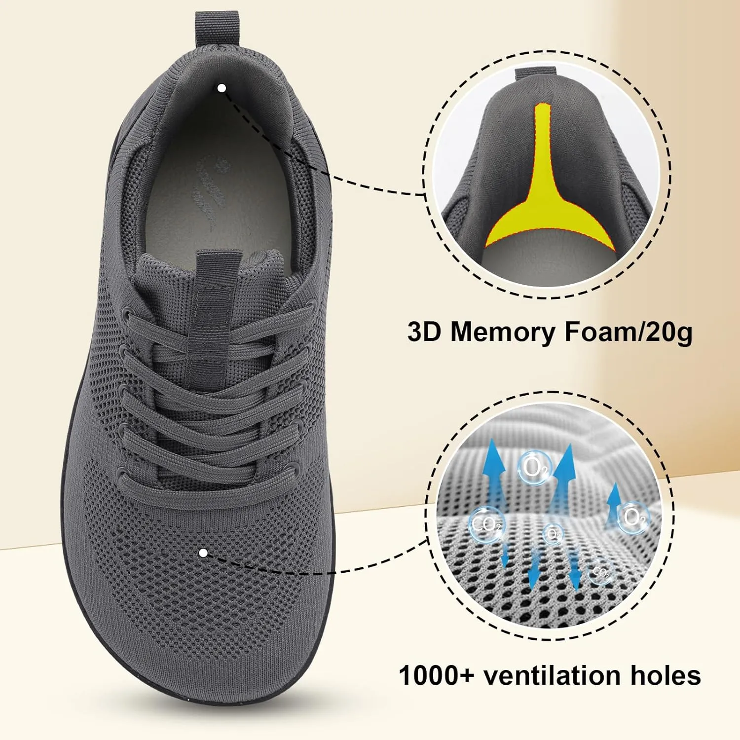JIASUQI Men's Walking Shoes Wide Toe Sneakers with Arch Support Barefoot Shoes for Men
