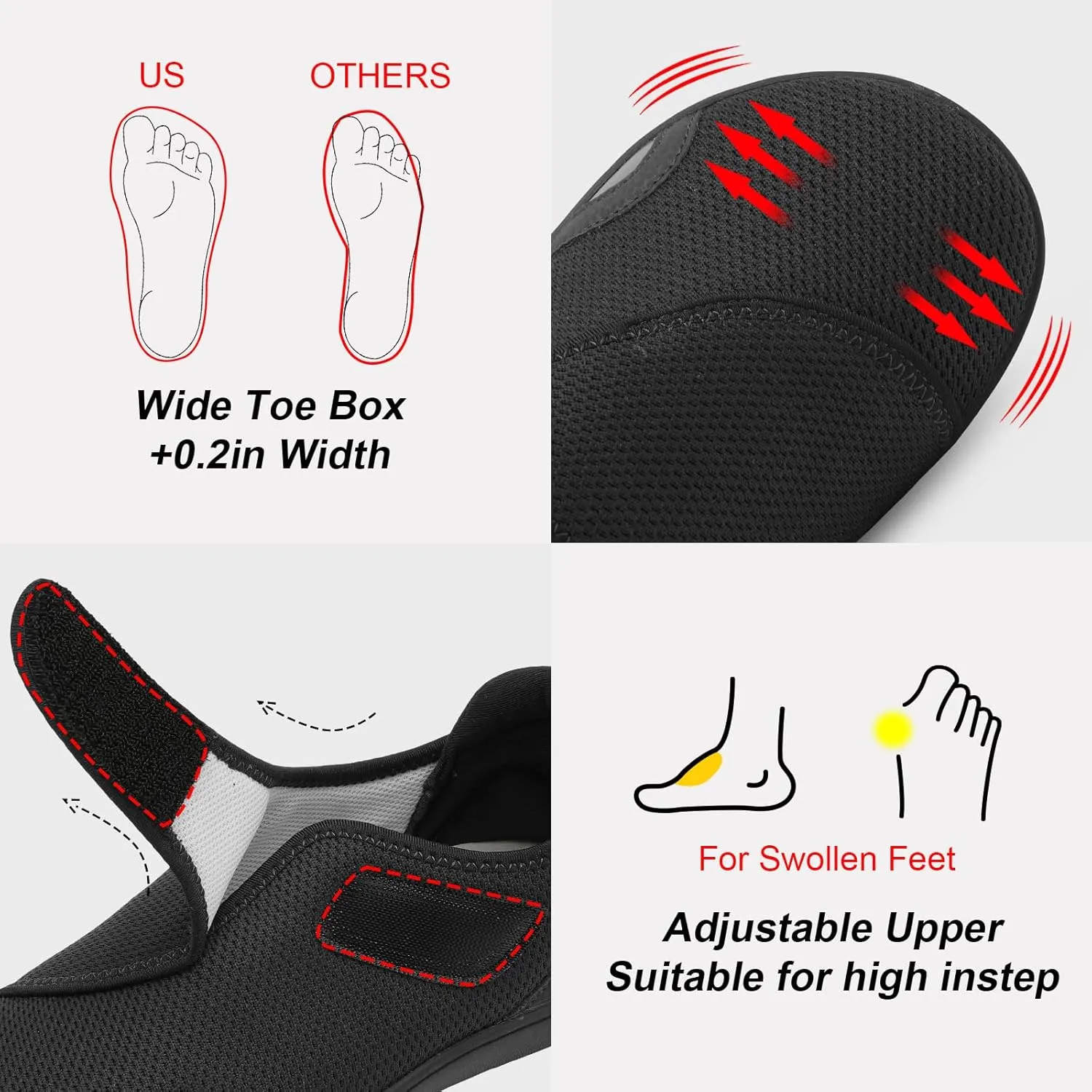 JIASUQI Men's Walking Shoes Wide Toe Sneakes with Arch Support House Shoes Slippers for Men