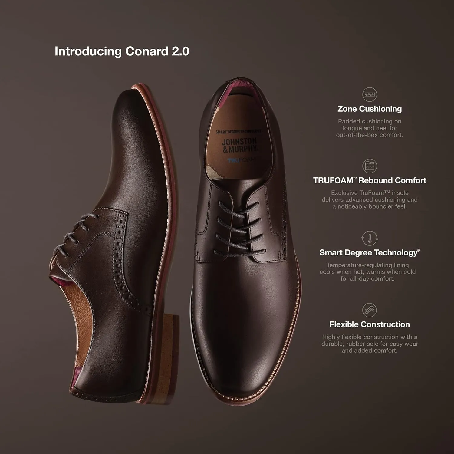 Johnston & Murphy Men’s Conard 2.0 Plain Toe Shoe – Men's Dress Shoes, Dress Shoes for Men, Rich Italian Leather Shoes, Men’s Work Shoes, Cushioned Footbed & Rubber Sole