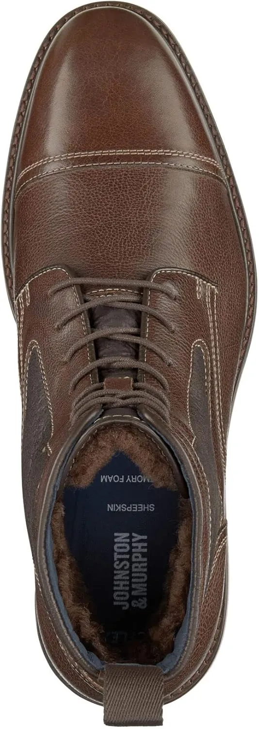 Johnston & Murphy XC Flex Raleigh Men’s Cap Toe Shearling Boot - Casual Boots for Men, Full Grain Leather Shoe, Moisture Wicking Mesh, Removable Cushioned Dual Density Footbed