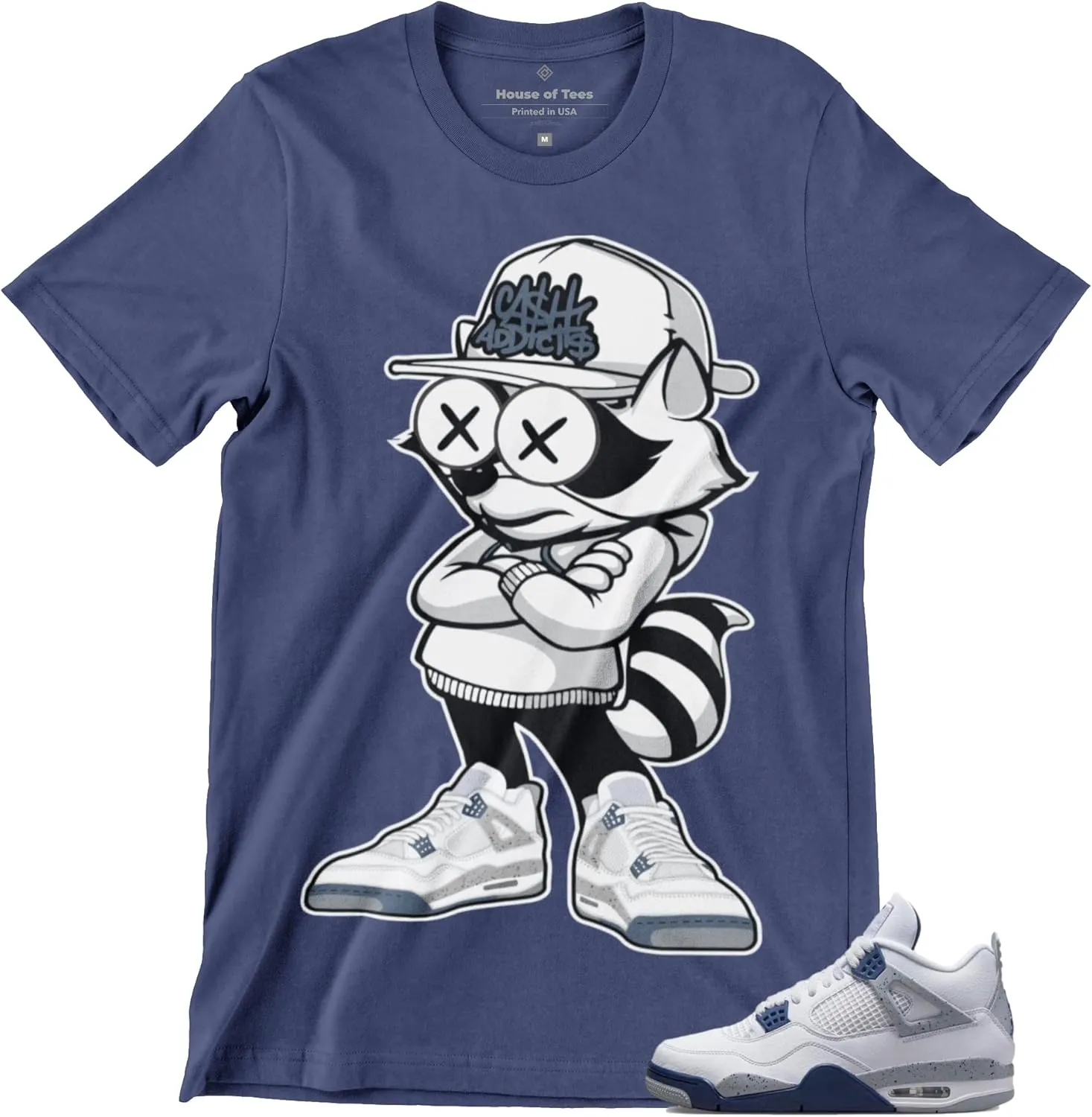 Jordan 4 Midnight Navy Cash Addicts Men's T Shirt to Match Sneakers, Jordan 4s Midnight Navy Tee Matching Midnight Navy