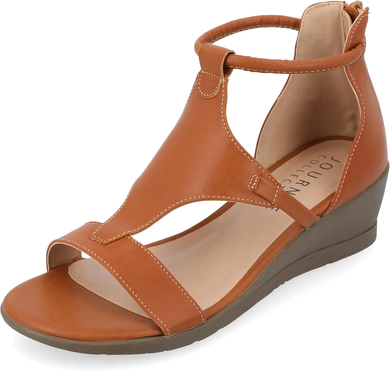 Journee Collection Womens Trayle Faux Leather Strappy Wedge Sandals