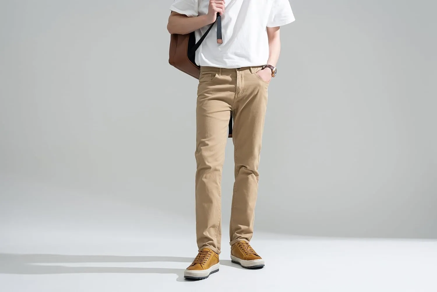 Jousen Men's Brown Leather Casual Fashion Sneakers