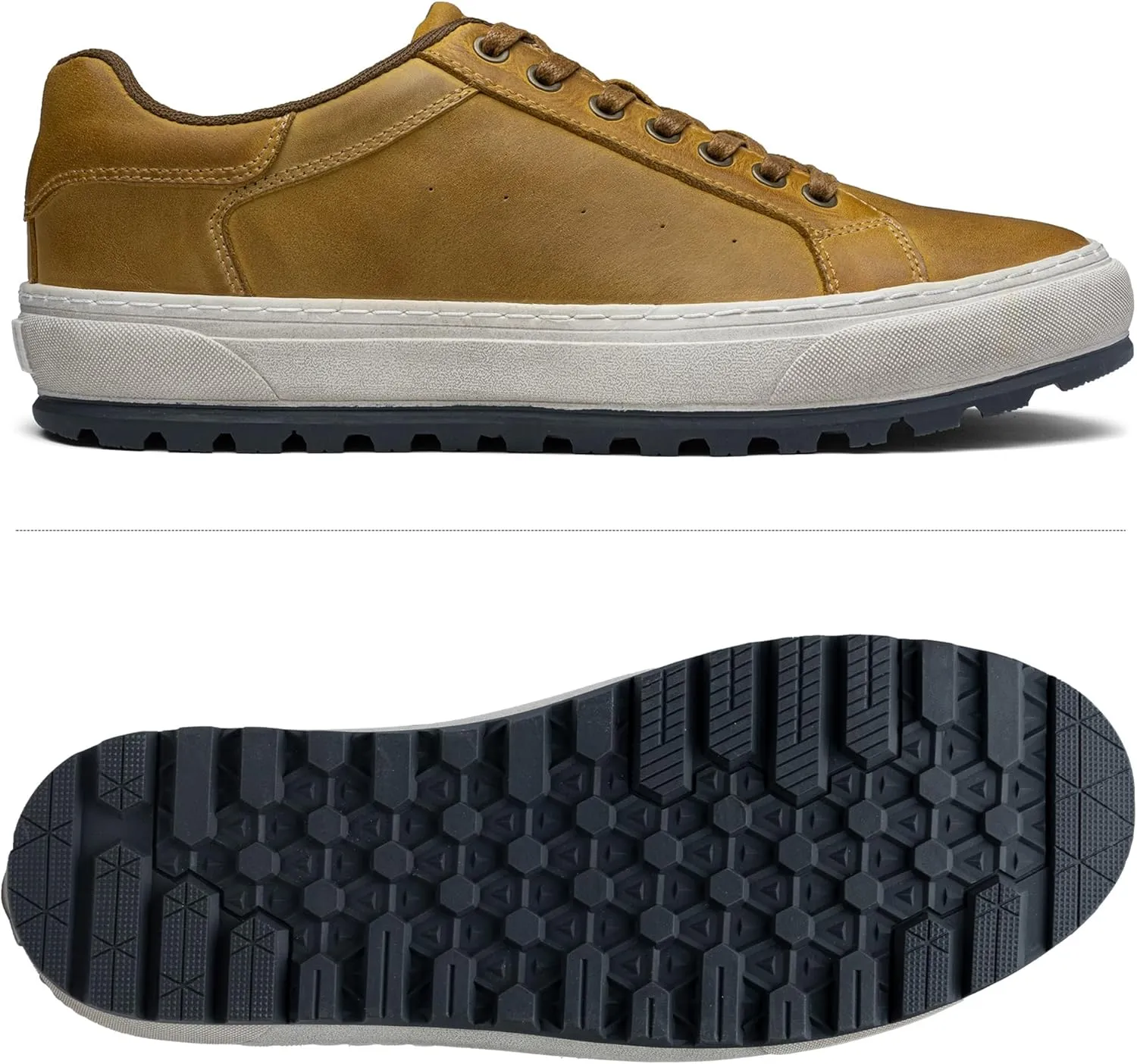 Jousen Men's Brown Leather Casual Fashion Sneakers