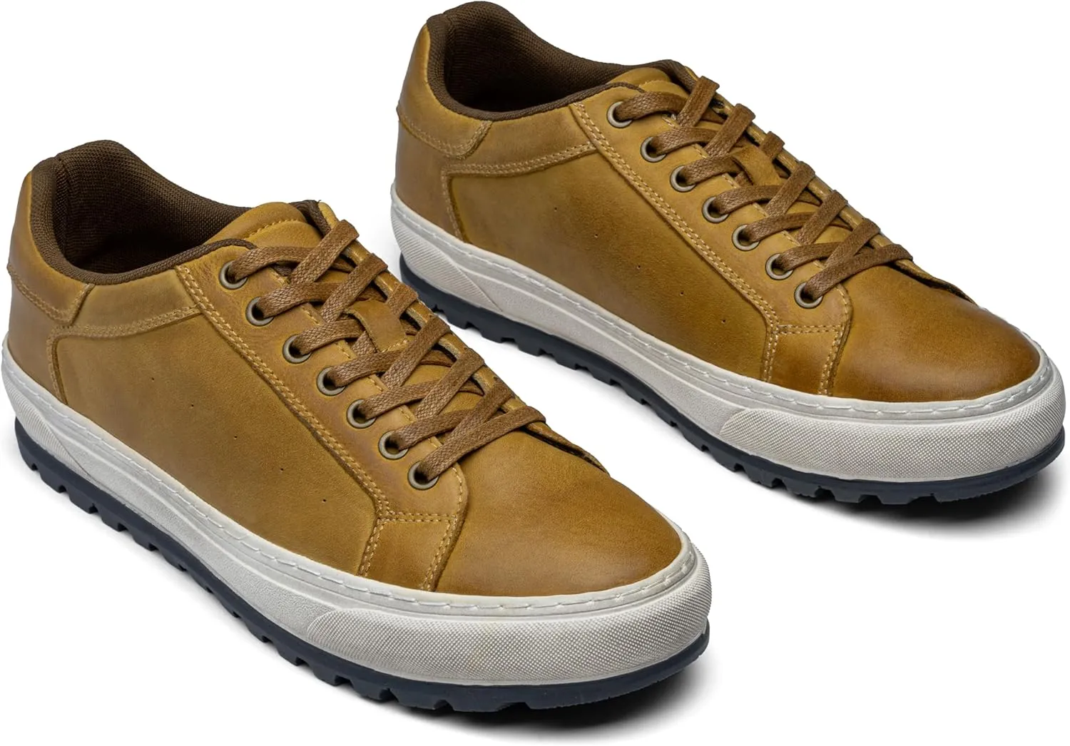 Jousen Men's Brown Leather Casual Fashion Sneakers