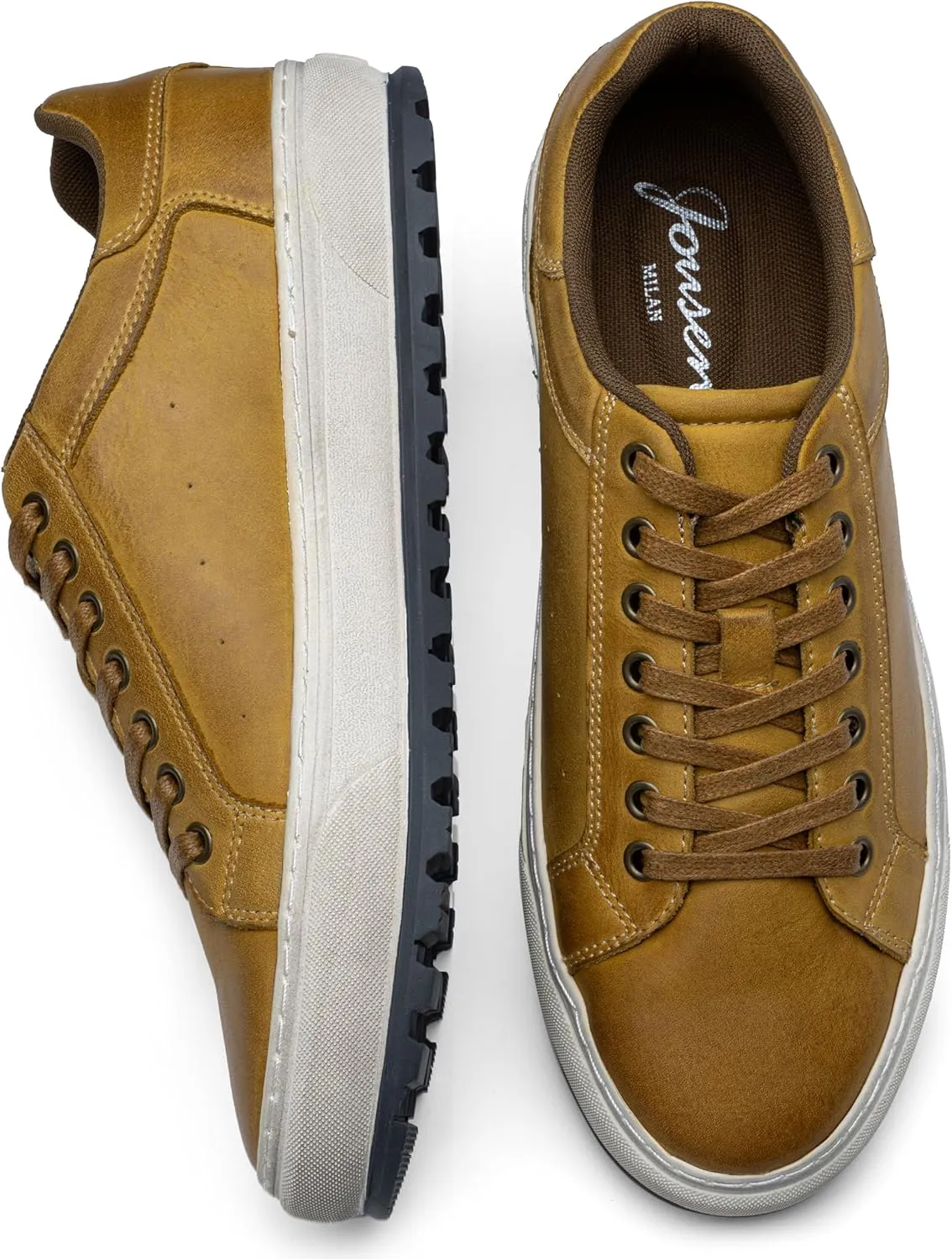 Jousen Men's Brown Leather Casual Fashion Sneakers