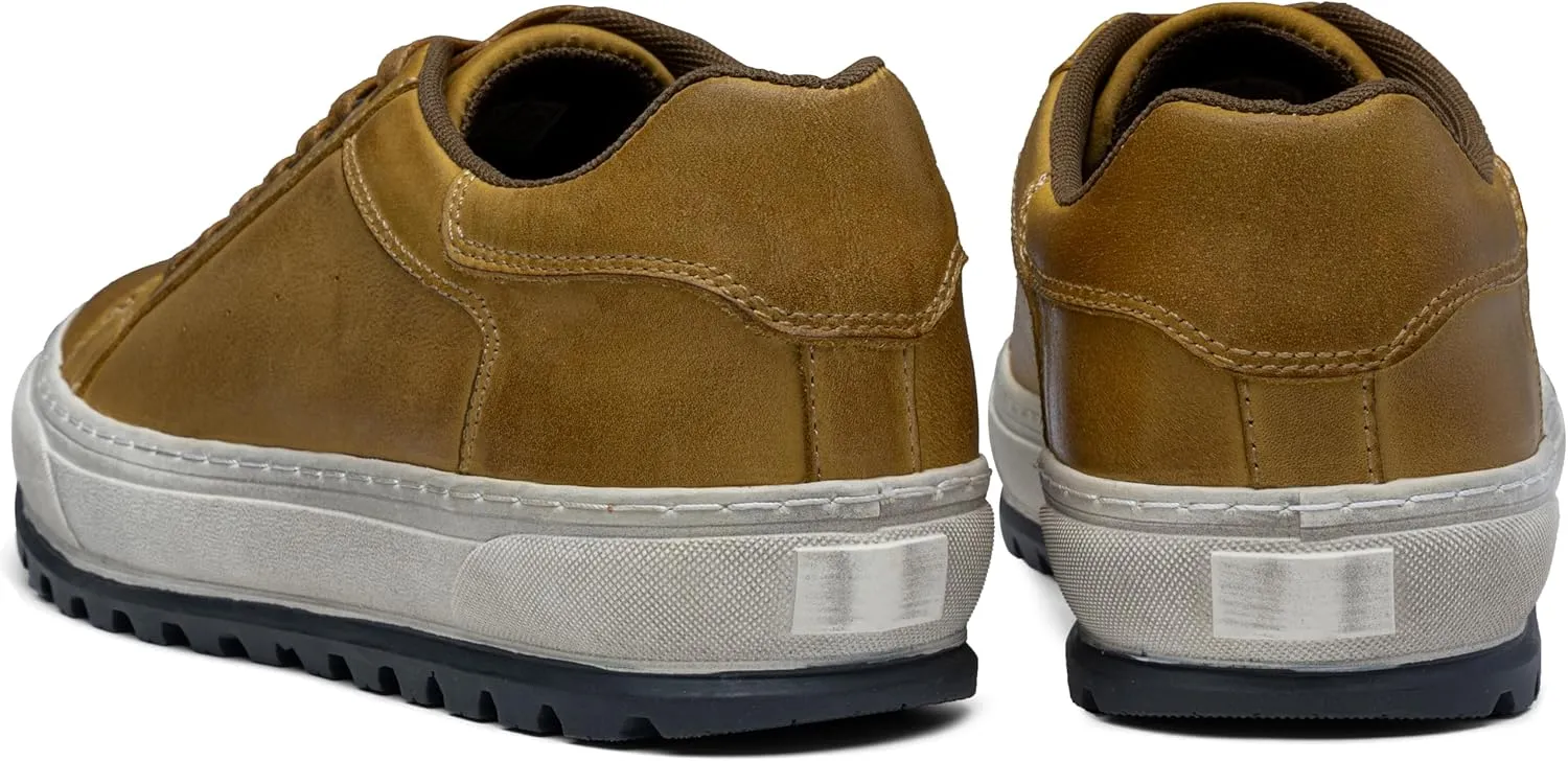 Jousen Men's Brown Leather Casual Fashion Sneakers