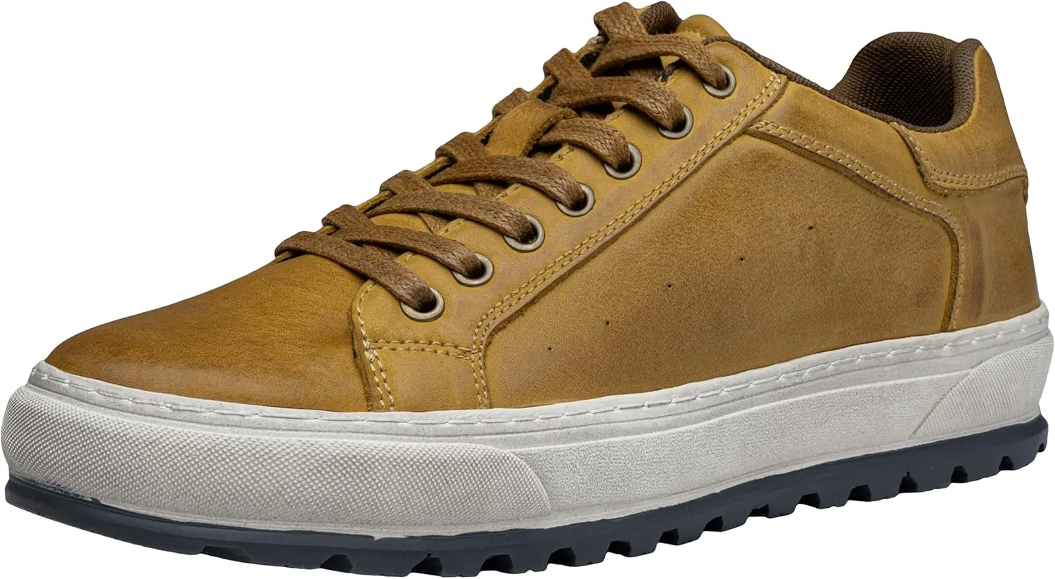 Jousen Men's Brown Leather Casual Fashion Sneakers
