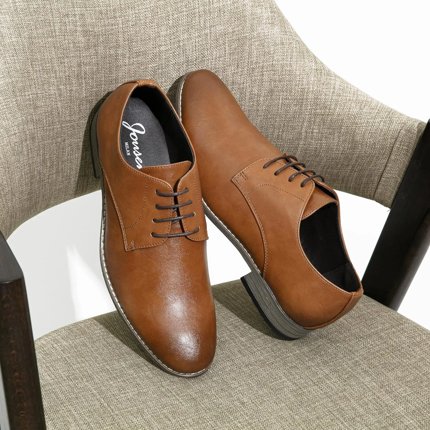 Jousen Men's Oxford Plain Toe Dress Shoes Classic Formal Derby Shoes