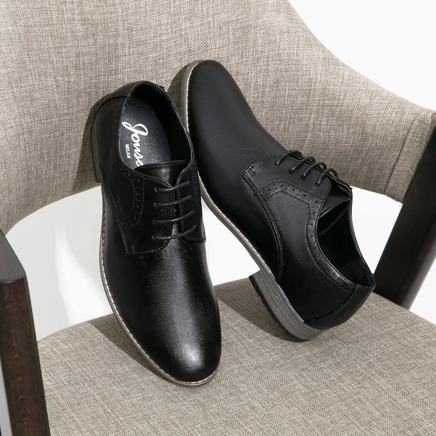 Jousen Men's Oxford Plain Toe Dress Shoes Classic Formal Derby Shoes
