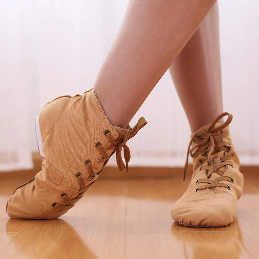 JUODVMP Women's Canvas Flats Boots Jazz Dance Shoes Breathable Canvas Jazz Dance Shoes Boot Jazz Shoes for Adult & Child,Model TJGBFBJS