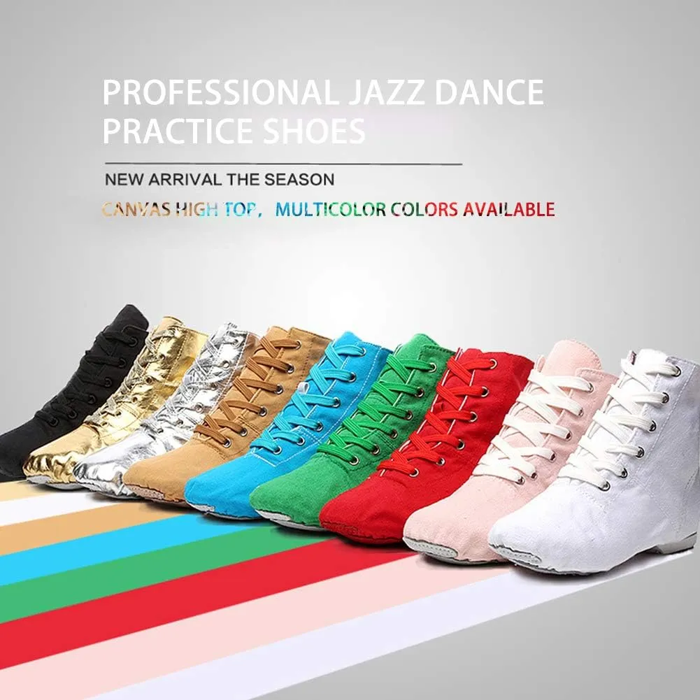JUODVMP Women's Canvas Flats Boots Jazz Dance Shoes Breathable Canvas Jazz Dance Shoes Boot Jazz Shoes for Adult & Child,Model TJGBFBJS