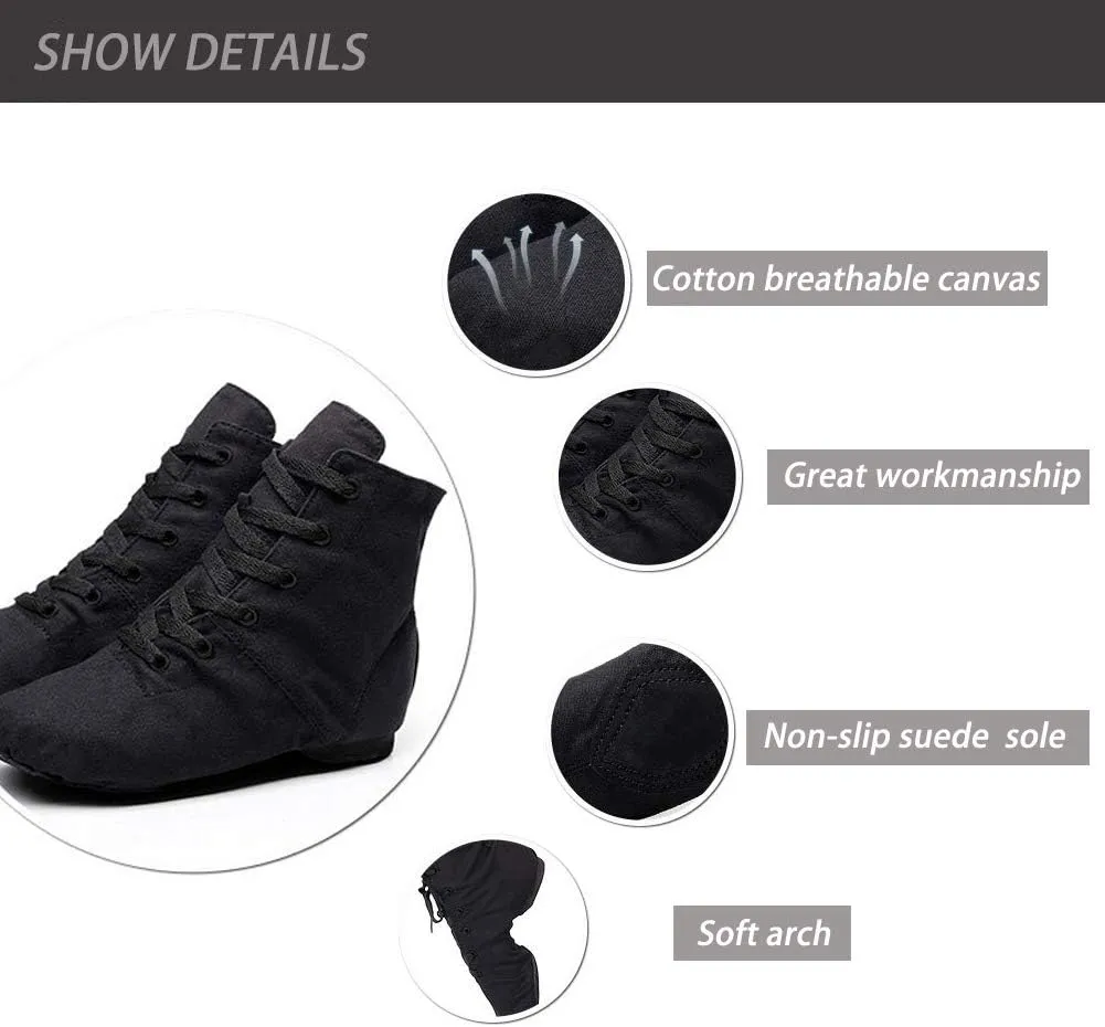 JUODVMP Women's Canvas Flats Boots Jazz Dance Shoes Breathable Canvas Jazz Dance Shoes Boot Jazz Shoes for Adult & Child,Model TJGBFBJS