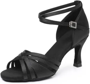 JUODVMP Women's Dance Shoes Satin Braided Ballroom Dancing Heels Professional Dancing Practice Shoes