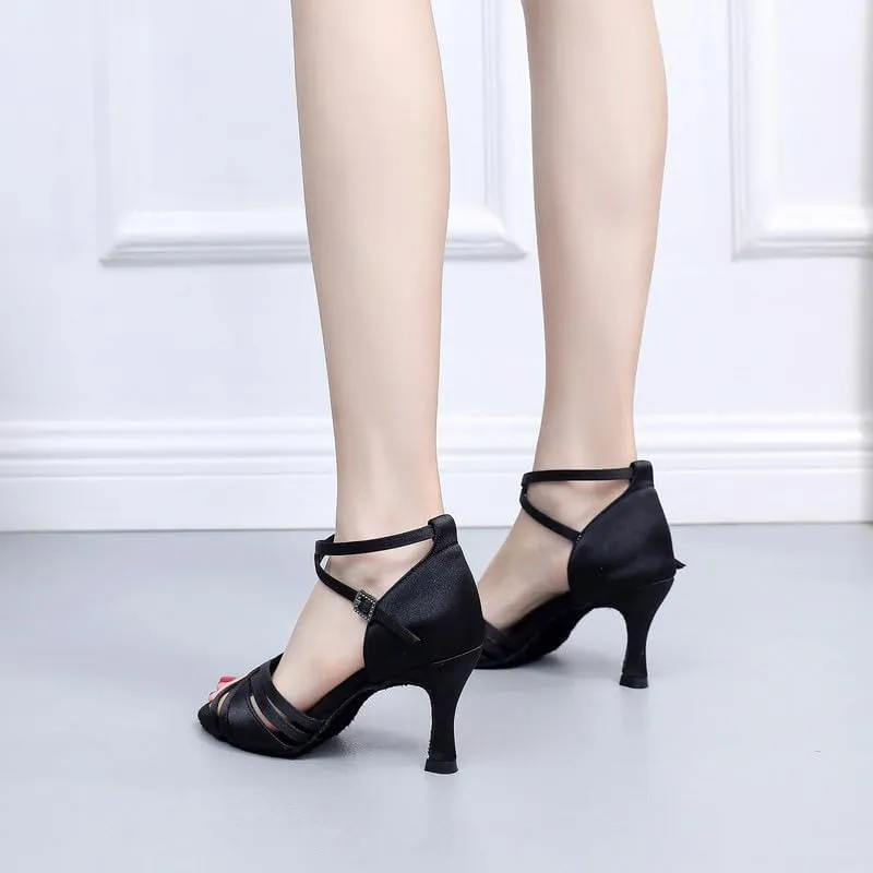 JUODVMP Women's Dance Shoes Satin Braided Ballroom Dancing Heels Professional Dancing Practice Shoes