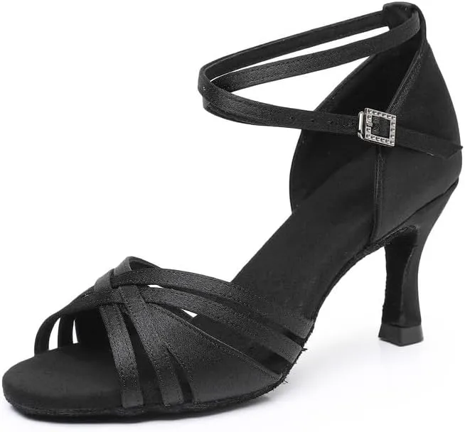 JUODVMP Women's Dance Shoes Satin Braided Ballroom Dancing Heels Professional Dancing Practice Shoes