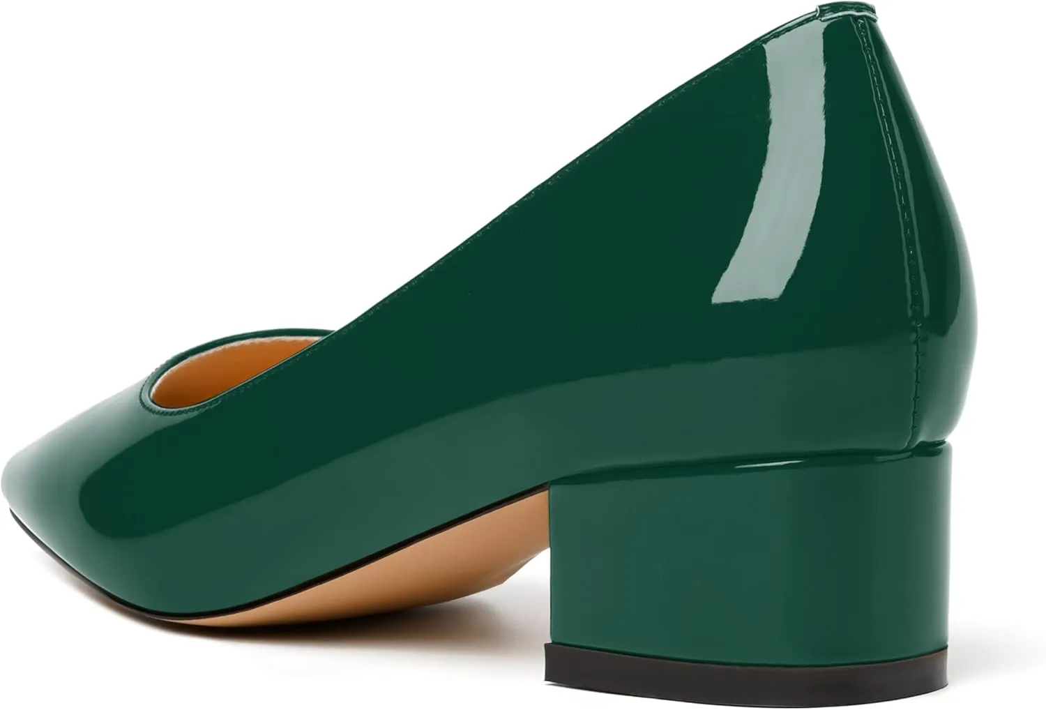 JUSTDANNI Womens Business Pointed Toe Stylish Patent Formal Slip On Chunky Low Heel Pumps Shoes 1.5 Inch