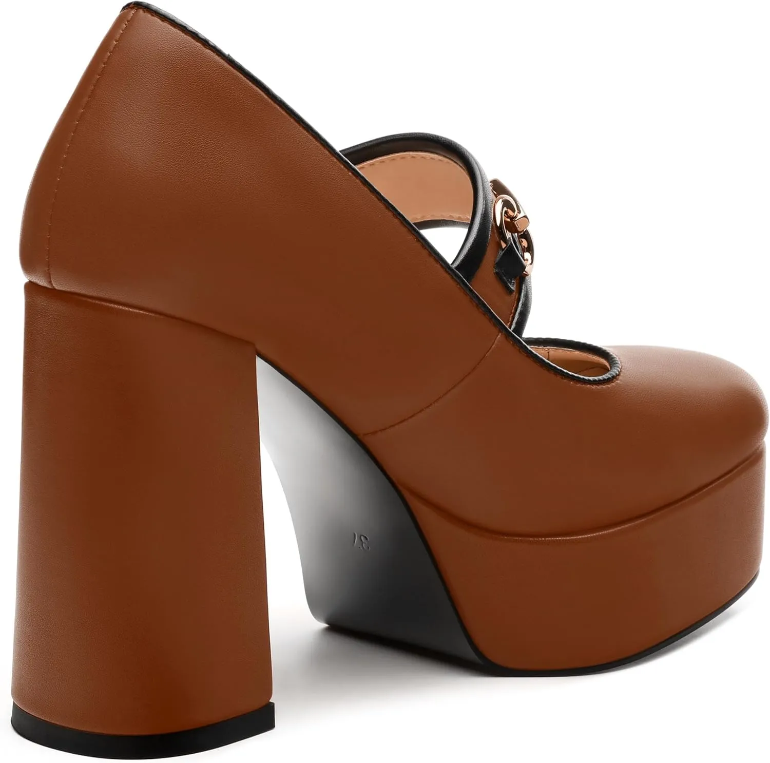 JUSTDANNI Women's Mary Jane Heels Platform High Chunky Heel Square Closed Toe Pumps Comfortable Single Strap Dress Shoes for Wedding Party Office