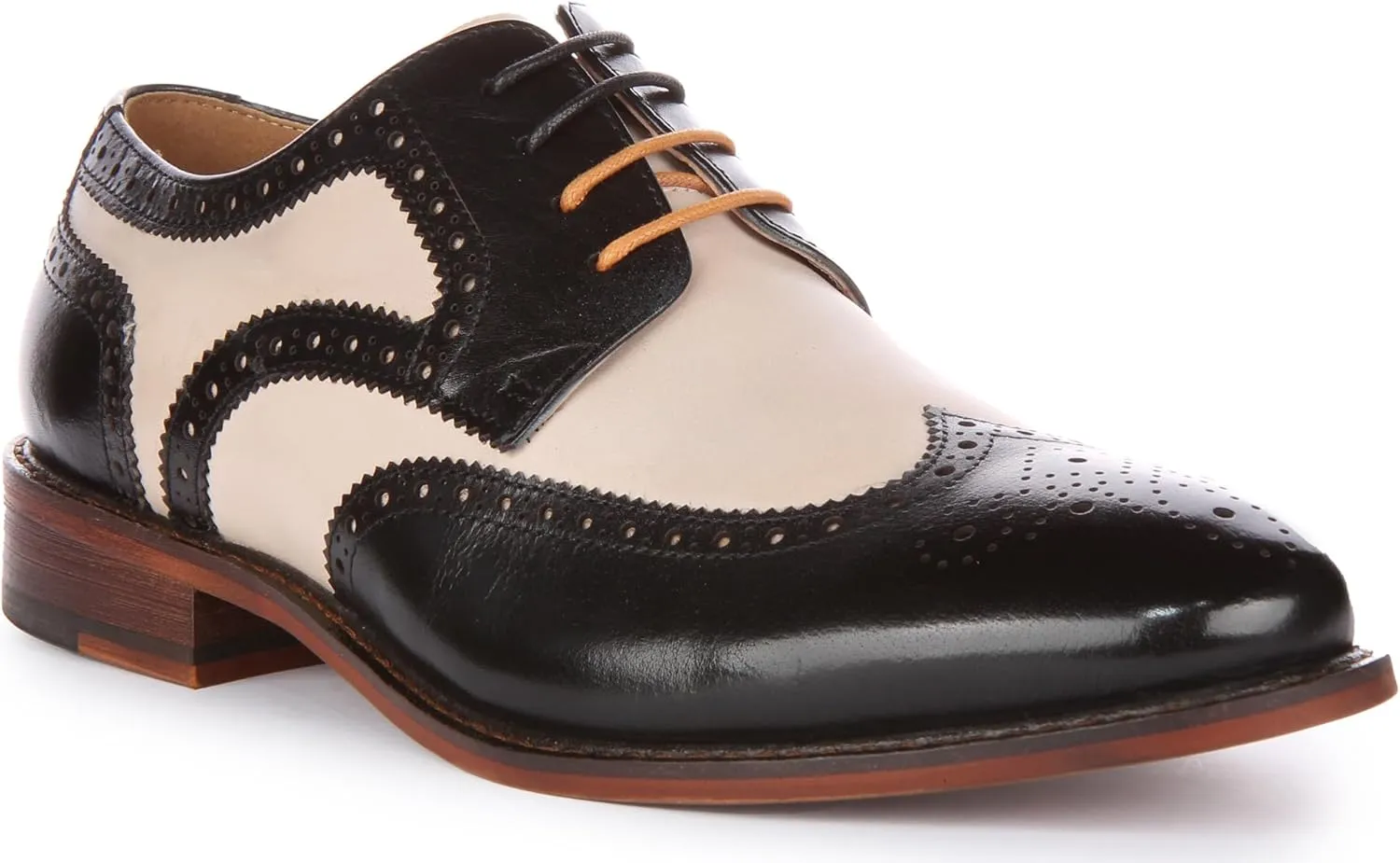 Kai Men's Two Tone Leather Brogue Shoes, Classic Lace-Up Design for Casual or Smart Occasions