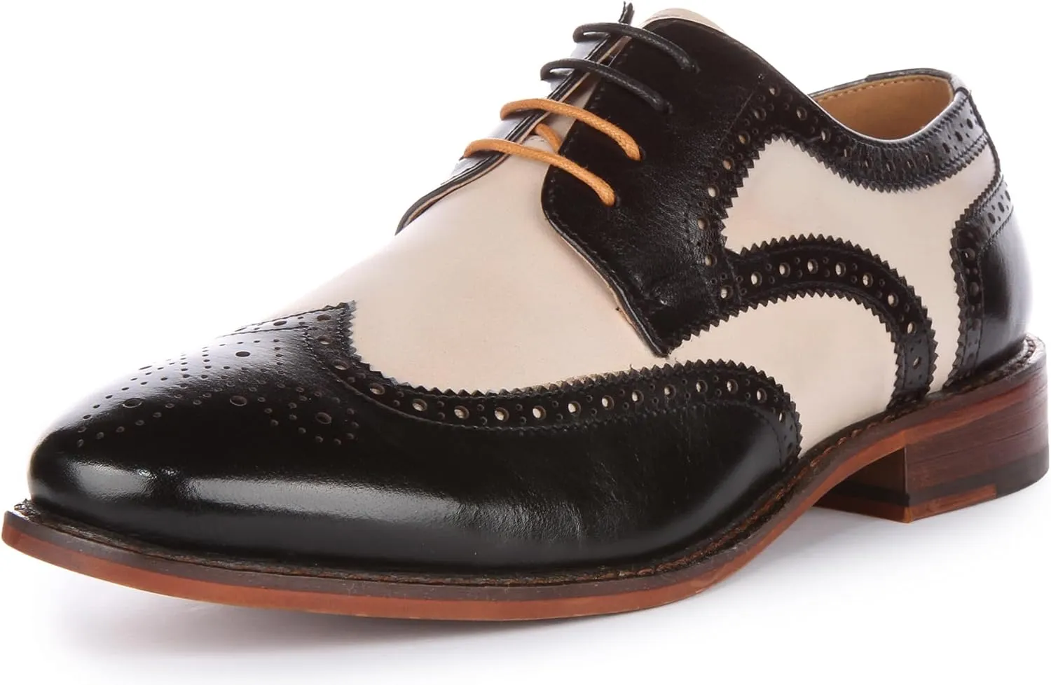 Kai Men's Two Tone Leather Brogue Shoes, Classic Lace-Up Design for Casual or Smart Occasions