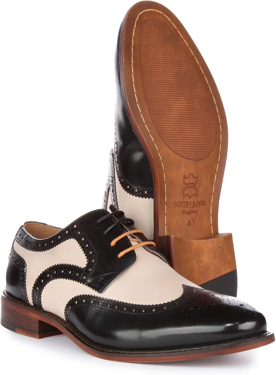 Kai Men's Two Tone Leather Brogue Shoes, Classic Lace-Up Design for Casual or Smart Occasions