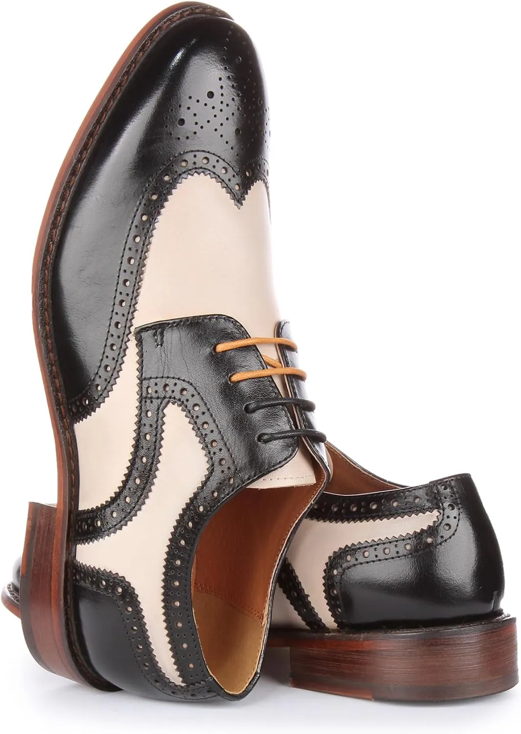 Kai Men's Two Tone Leather Brogue Shoes, Classic Lace-Up Design for Casual or Smart Occasions