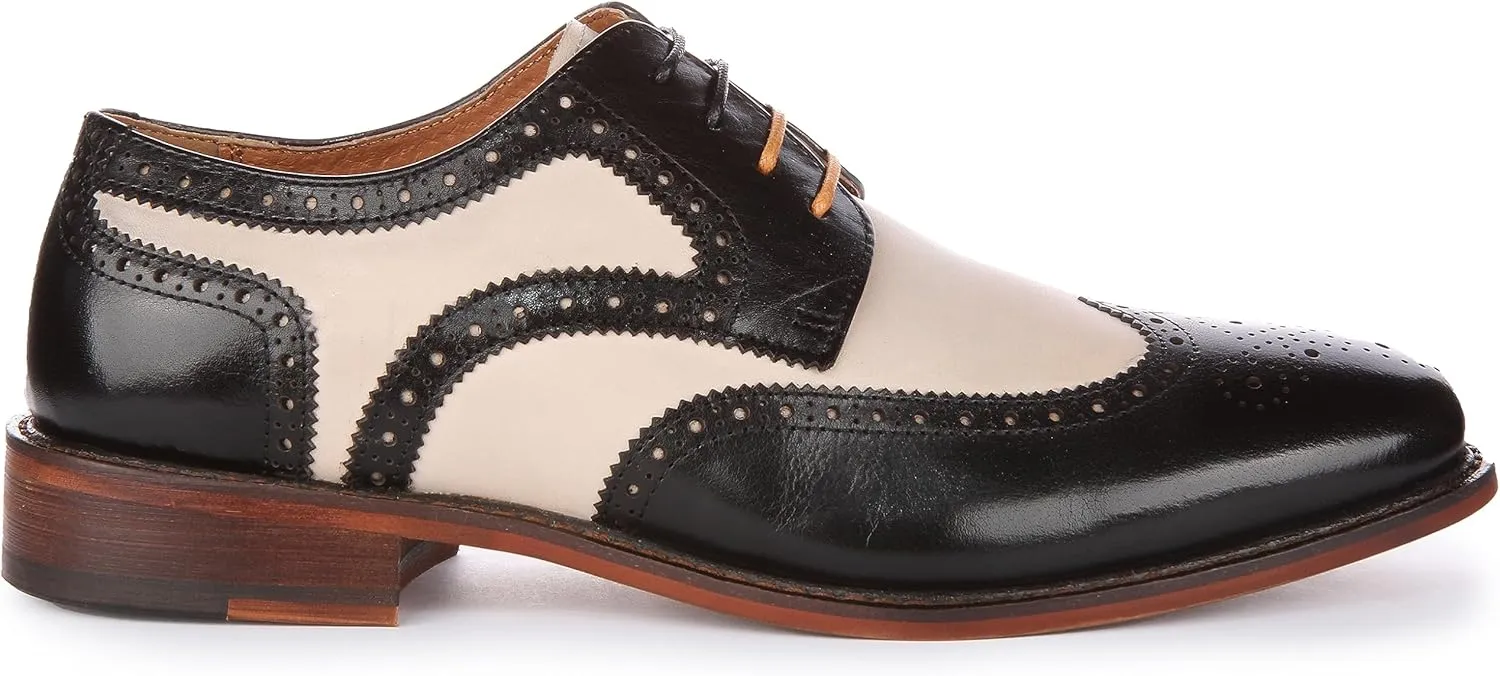 Kai Men's Two Tone Leather Brogue Shoes, Classic Lace-Up Design for Casual or Smart Occasions
