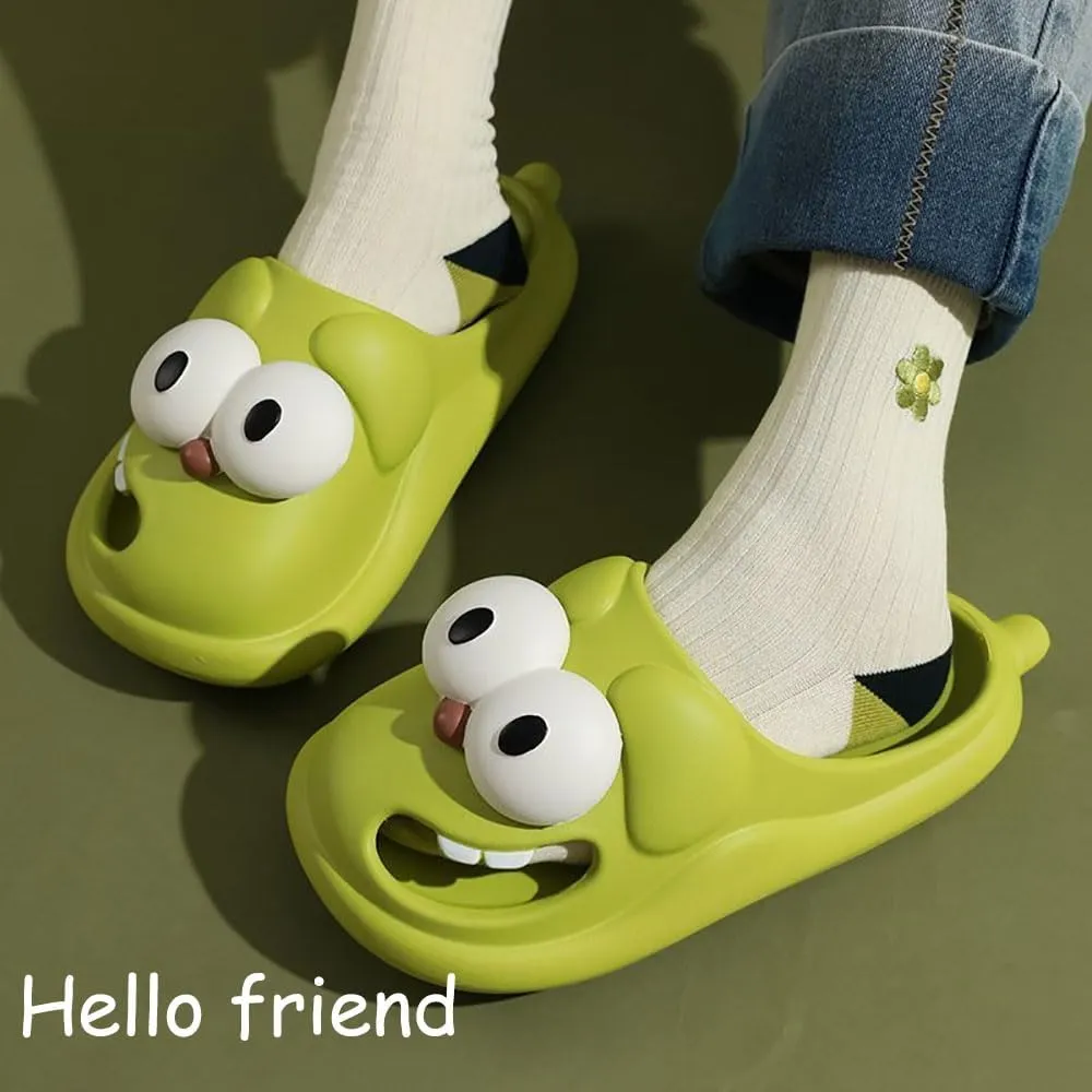Kapley Big Eye Dog Slippers, Tongue Kiss Slippers, Women's Cartoon Dog Slippers, 3D Big Eye Dog Fun Package Head Slippers