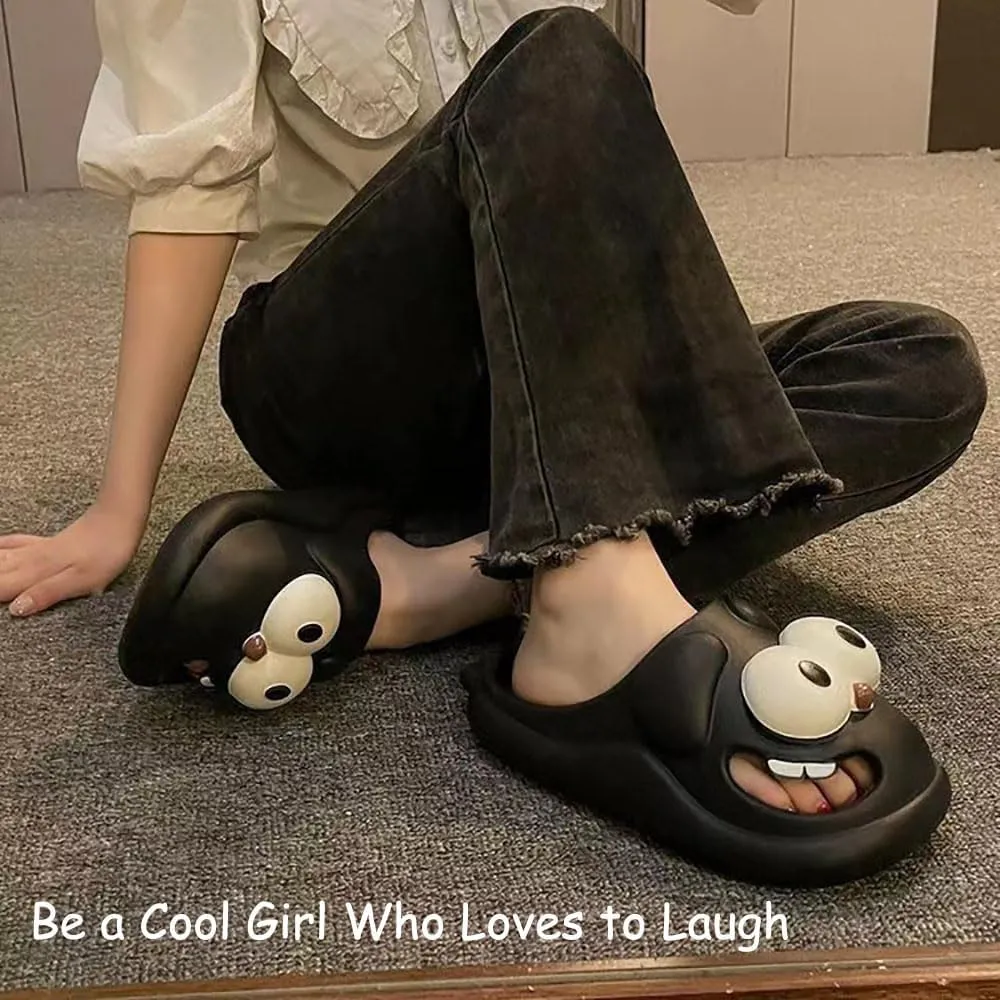Kapley Big Eye Dog Slippers, Tongue Kiss Slippers, Women's Cartoon Dog Slippers, 3D Big Eye Dog Fun Package Head Slippers
