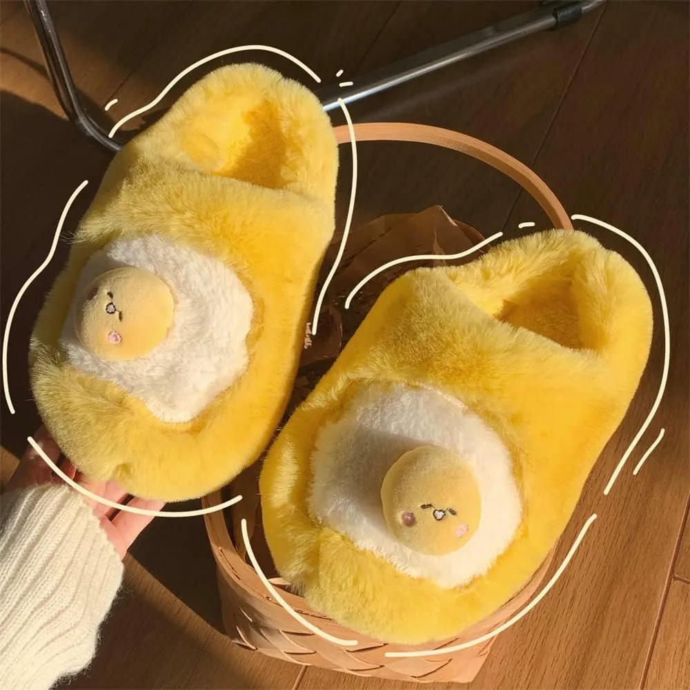 Kawaii Egg Slippers for Women Fluffy Warm House Slippers Fuzzy Slippers Women Cute Slippers for Women