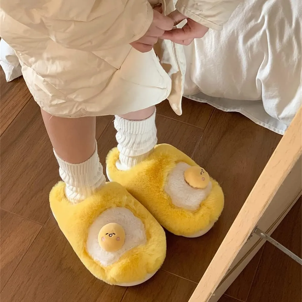 Kawaii Egg Slippers for Women Fluffy Warm House Slippers Fuzzy Slippers Women Cute Slippers for Women