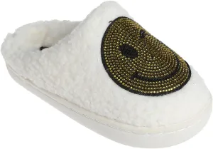 kensie Kids Slippers for Girls - Flower and Smiley Face Fuzzy House Shoes with Rhinestones, Cozy Indoor Slippers for Little Kid/Big Kid