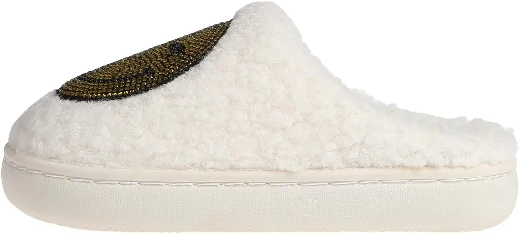kensie Kids Slippers for Girls - Flower and Smiley Face Fuzzy House Shoes with Rhinestones, Cozy Indoor Slippers for Little Kid/Big Kid