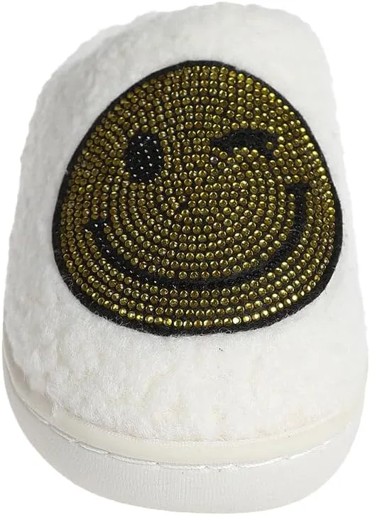 kensie Kids Slippers for Girls - Flower and Smiley Face Fuzzy House Shoes with Rhinestones, Cozy Indoor Slippers for Little Kid/Big Kid