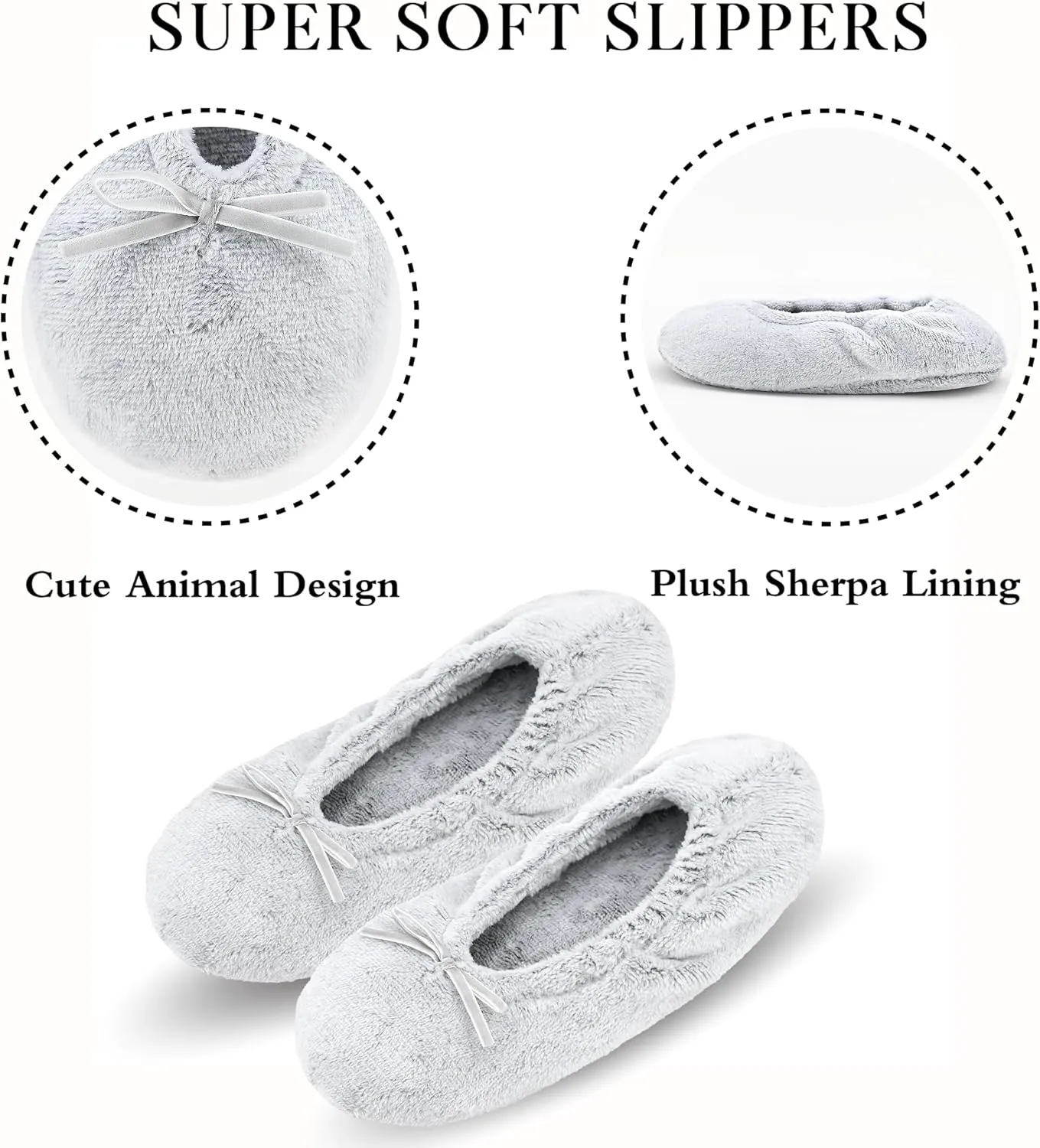 Keyela Women's Ballerina House Slippers with Soft Tie Bow and Suede Sole, Non-Slip Bedroom Slippers Socks