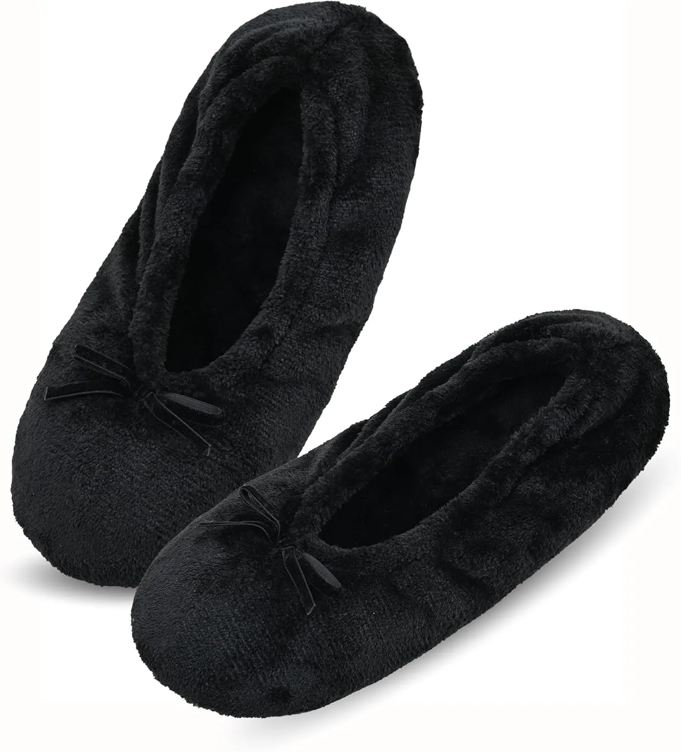 Keyela Women's Ballerina House Slippers with Soft Tie Bow and Suede Sole, Non-Slip Bedroom Slippers Socks
