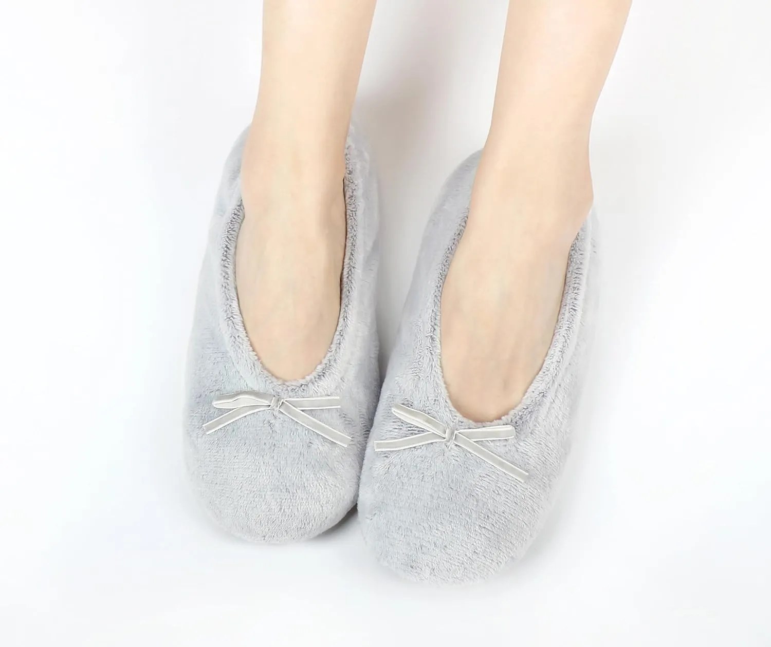Keyela Women's Ballerina House Slippers with Soft Tie Bow and Suede Sole, Non-Slip Bedroom Slippers Socks