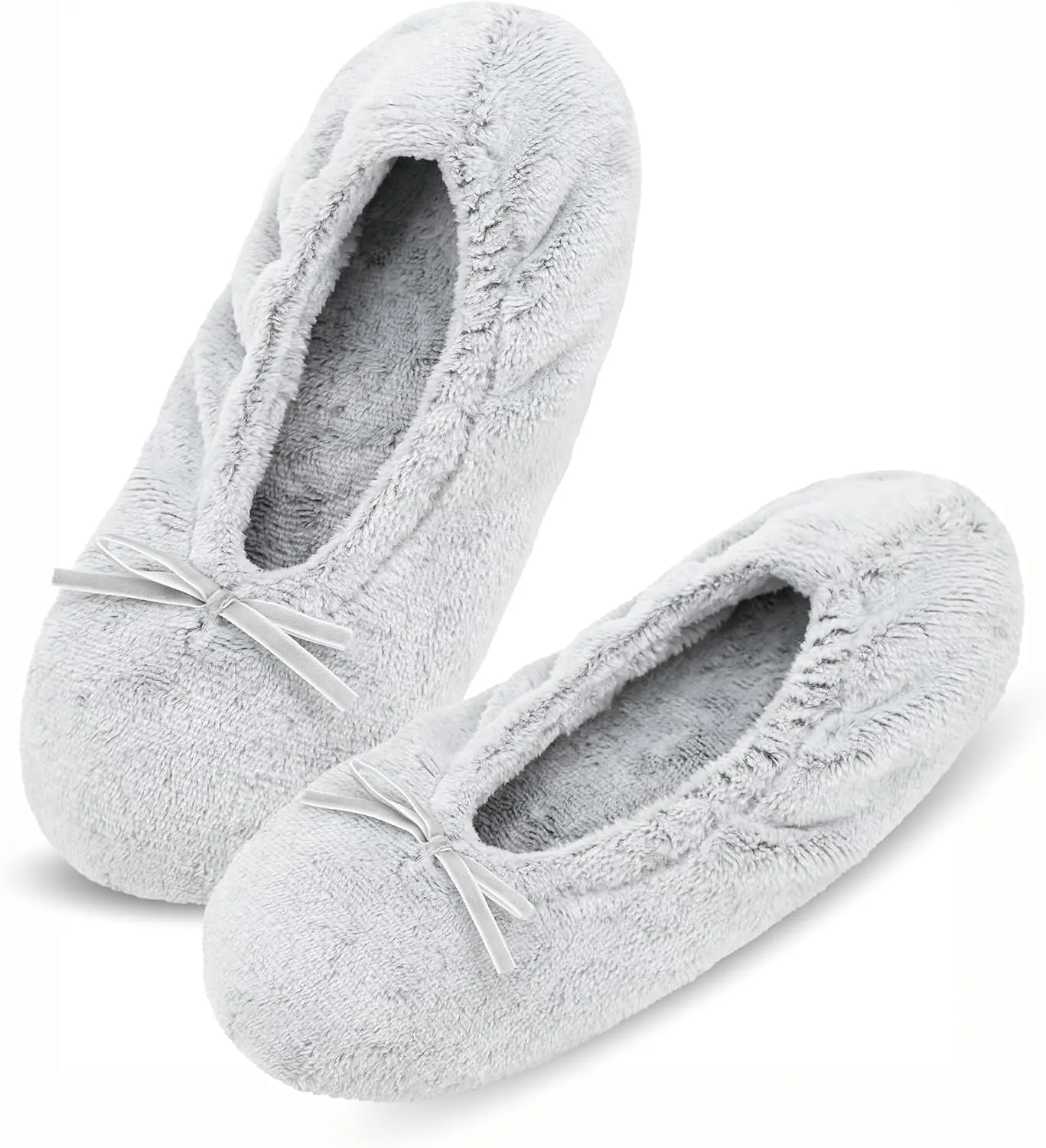 Keyela Women's Ballerina House Slippers with Soft Tie Bow and Suede Sole, Non-Slip Bedroom Slippers Socks