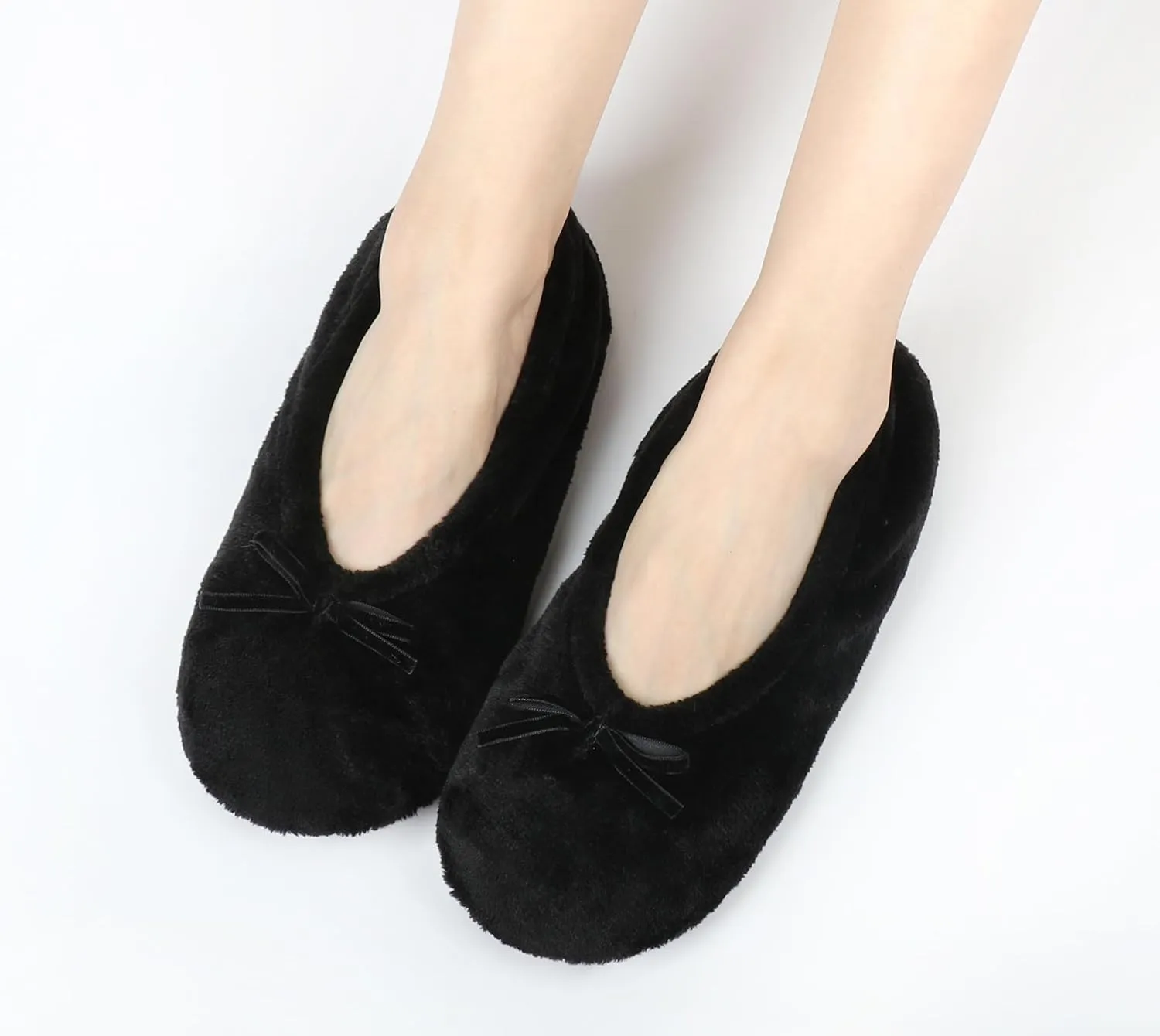 Keyela Women's Ballerina House Slippers with Soft Tie Bow and Suede Sole, Non-Slip Bedroom Slippers Socks