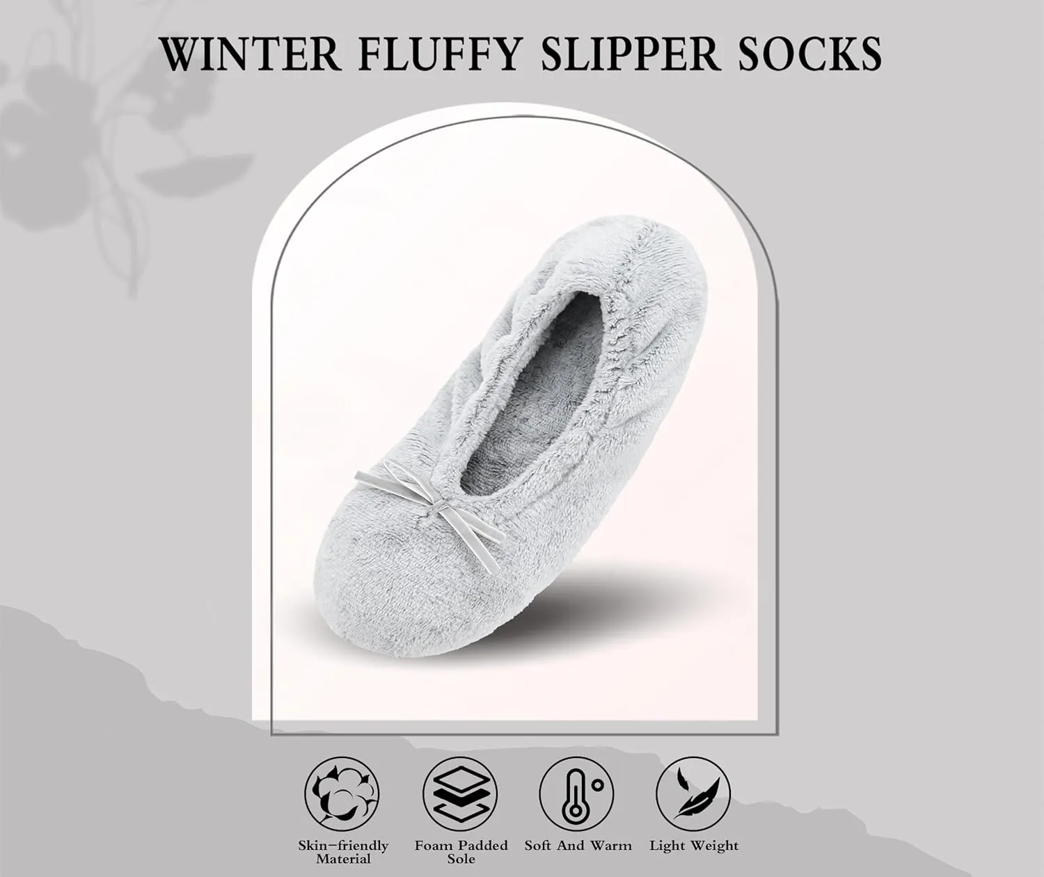 Keyela Women's Ballerina House Slippers with Soft Tie Bow and Suede Sole, Non-Slip Bedroom Slippers Socks