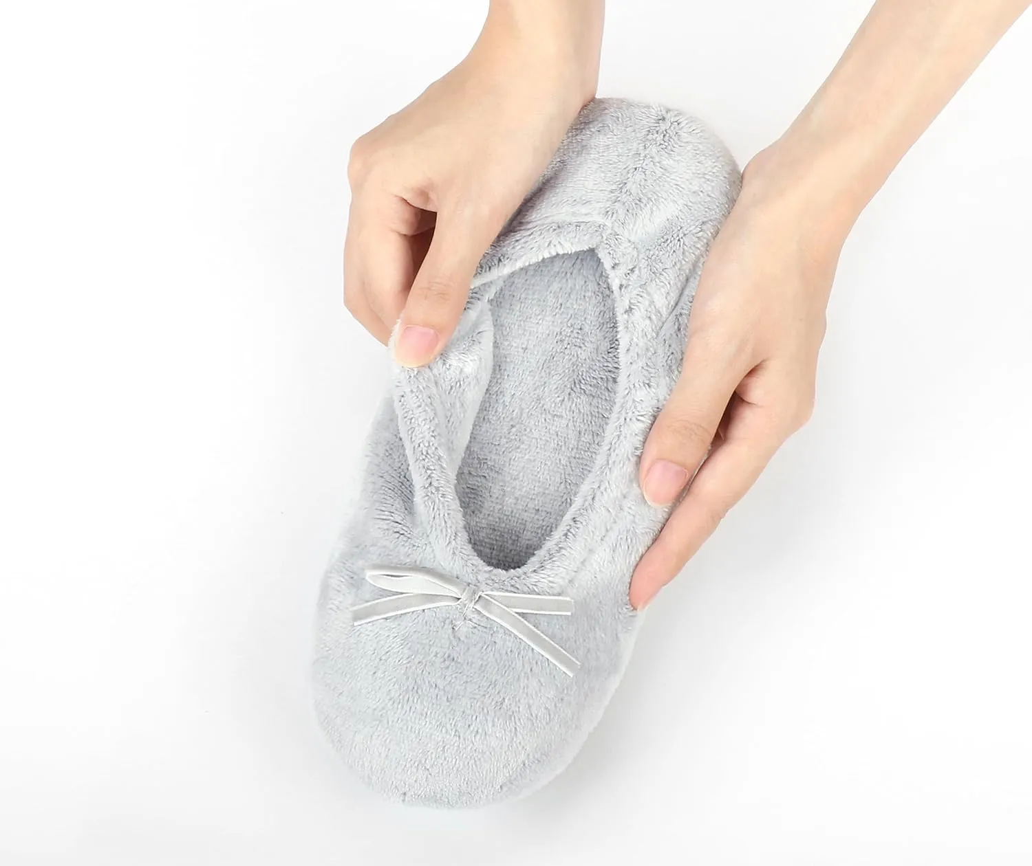 Keyela Women's Ballerina House Slippers with Soft Tie Bow and Suede Sole, Non-Slip Bedroom Slippers Socks