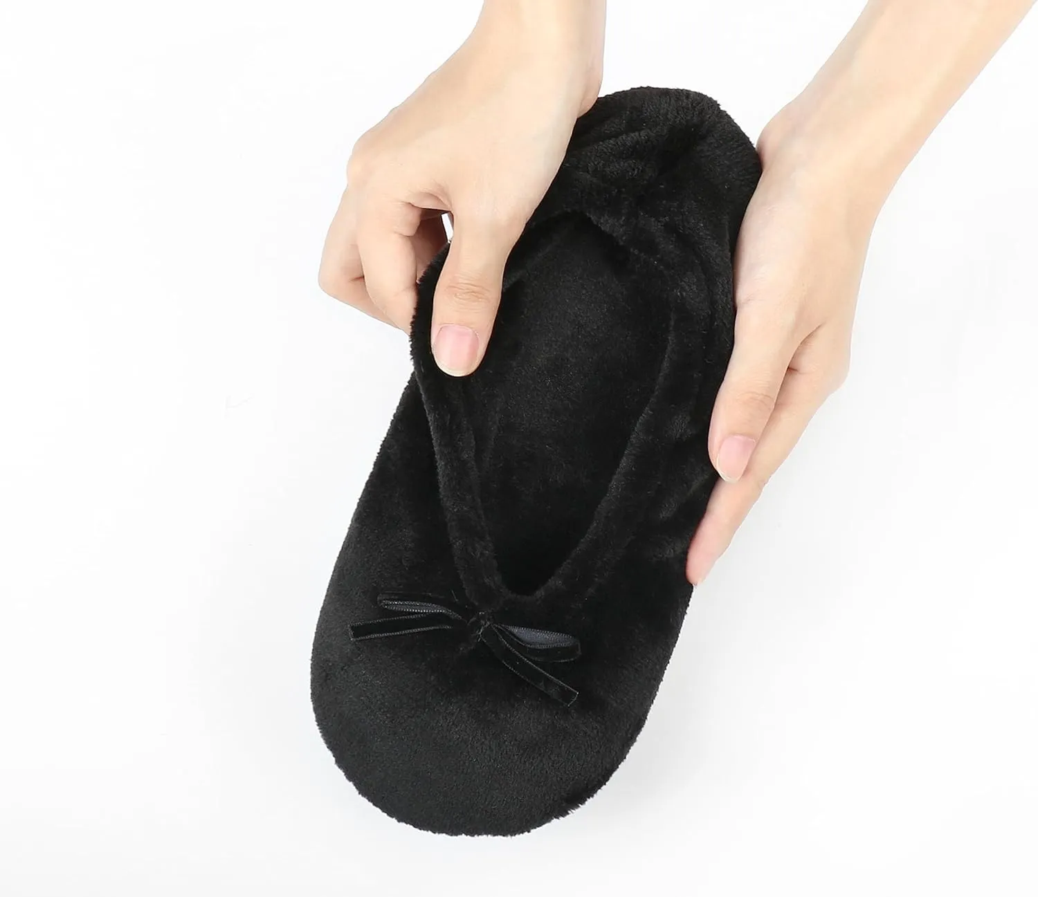 Keyela Women's Ballerina House Slippers with Soft Tie Bow and Suede Sole, Non-Slip Bedroom Slippers Socks