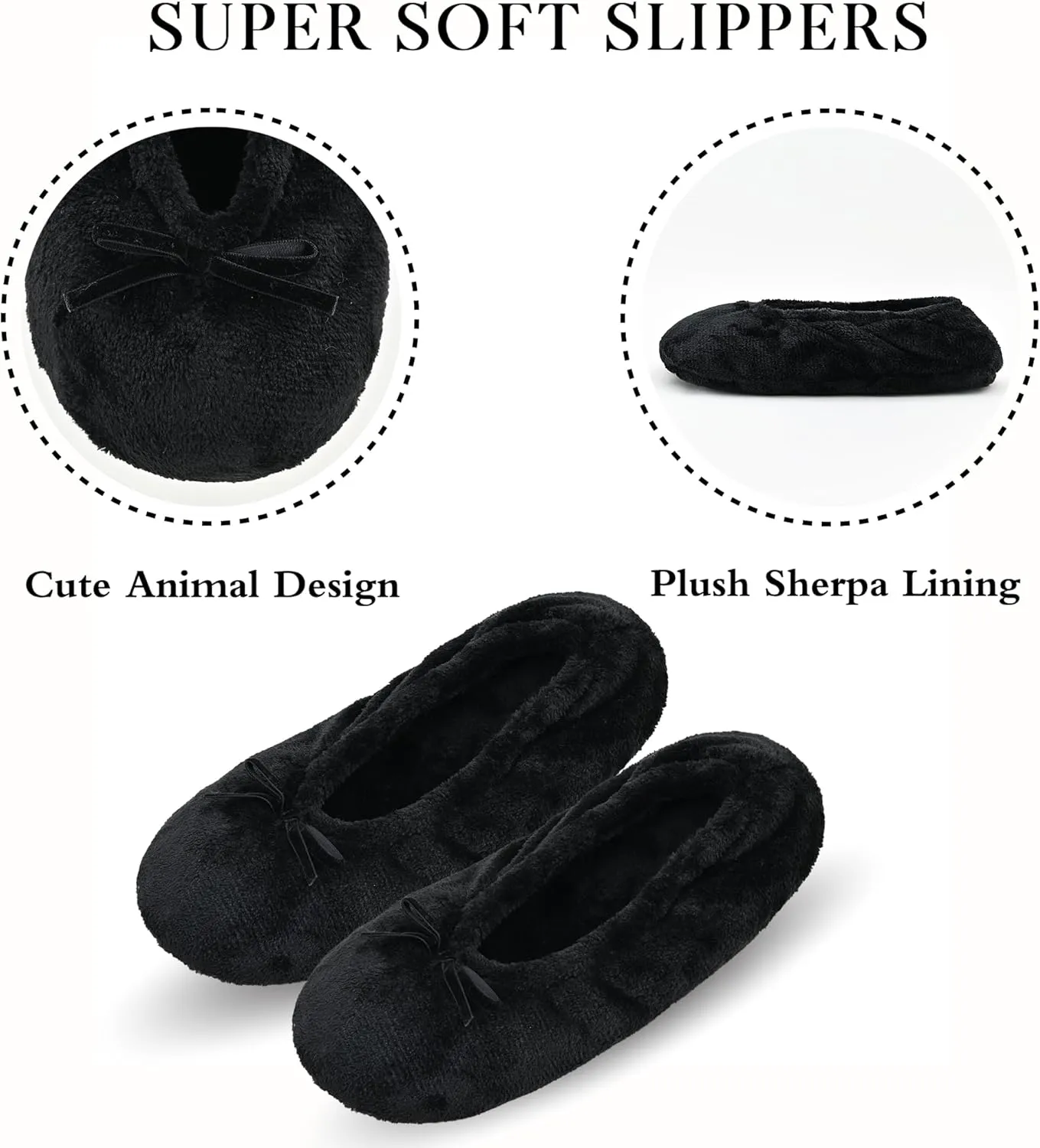 Keyela Women's Ballerina House Slippers with Soft Tie Bow and Suede Sole, Non-Slip Bedroom Slippers Socks