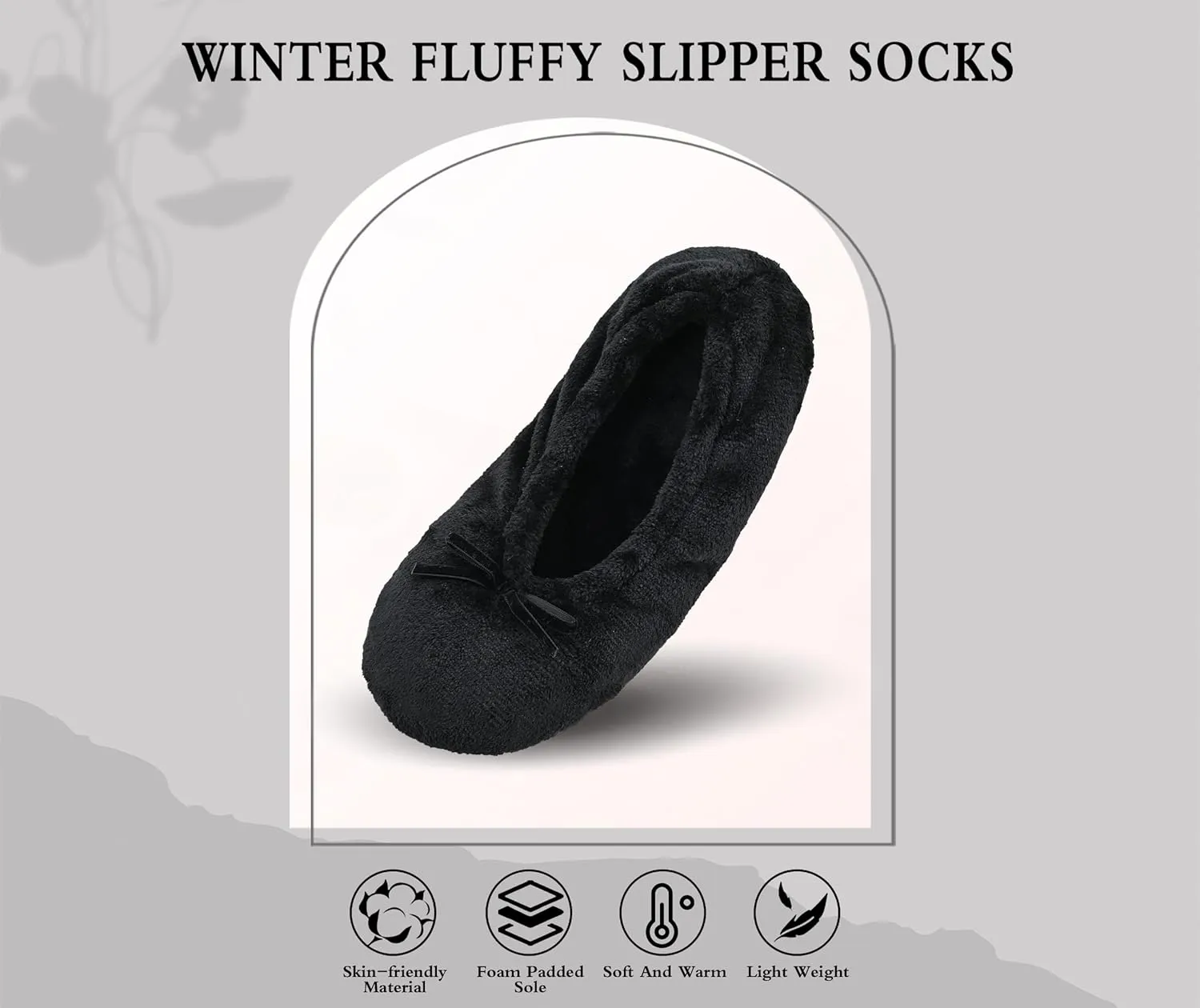 Keyela Women's Ballerina House Slippers with Soft Tie Bow and Suede Sole, Non-Slip Bedroom Slippers Socks