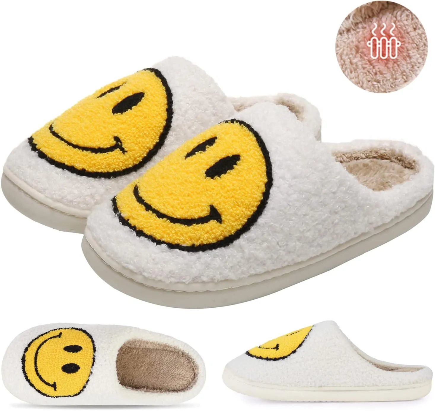 KEYUSHOP Happy Face Slippers for Kids Smile Face House Slippers Soft Plush Warm Preppy Slipper Anti-Slip Winter Fuzzy House Shoes for Toddler Girls