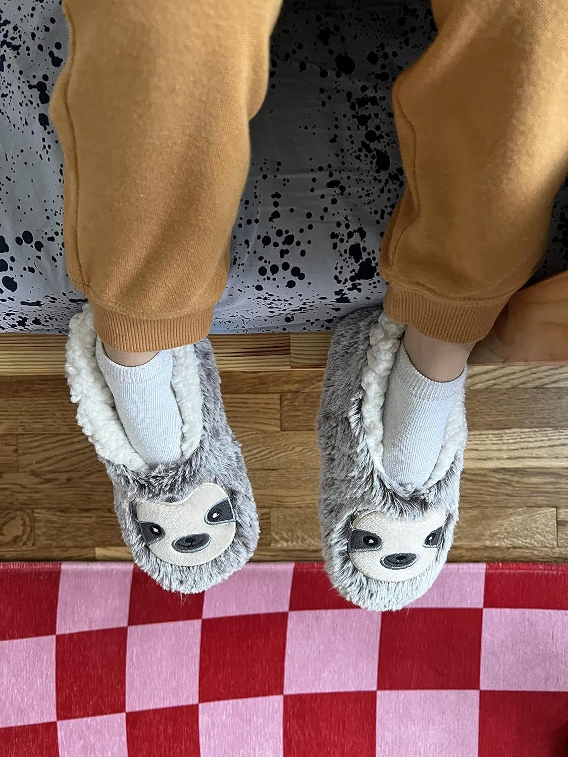 Kids Funny Animal Slippers, Novelty Fluffy Sherpa Indoor House Shoes for Girls & Boys, Size 1-4